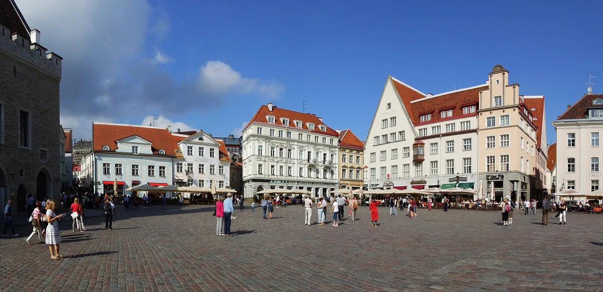 Tallinn Old Town square with medieval buildings, a typical cruise shore-excursion stop